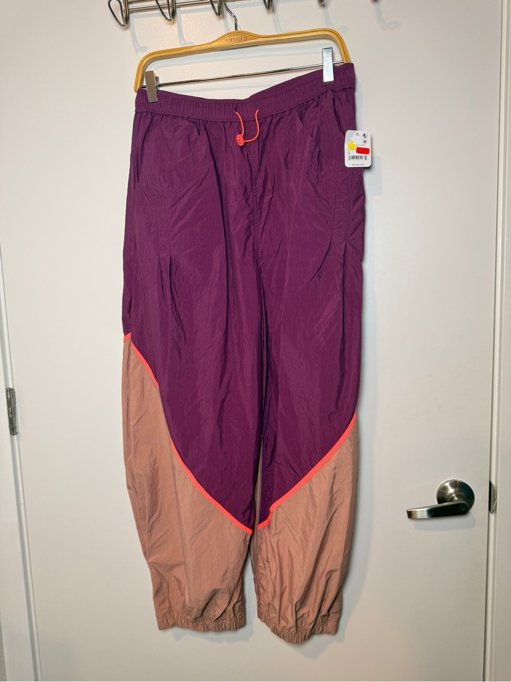 Free People Colorblock Track Pants in Purple, Tan & Neon Orange
